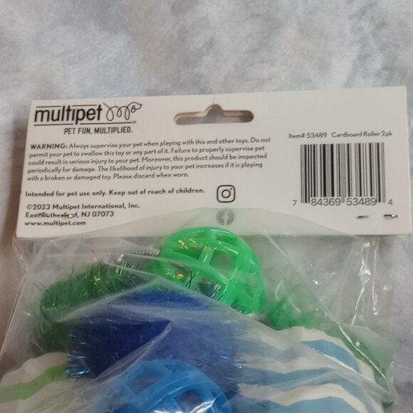 Multipet 2 Pk. Cardboard Roller Cat Toy Feather Bell Scratchers - Picture 4 of 5